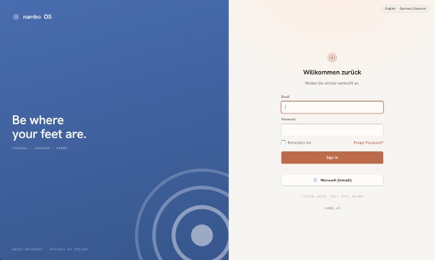 Single Sign-On über Keycloak/Entra: nach der Anmeldung öffnet sich die zur Rolle passende Perspektive.
